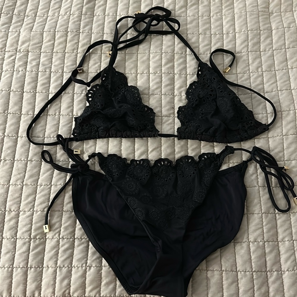 Derek lam 10 Cosby black tie side/triangle top bikini size M/L